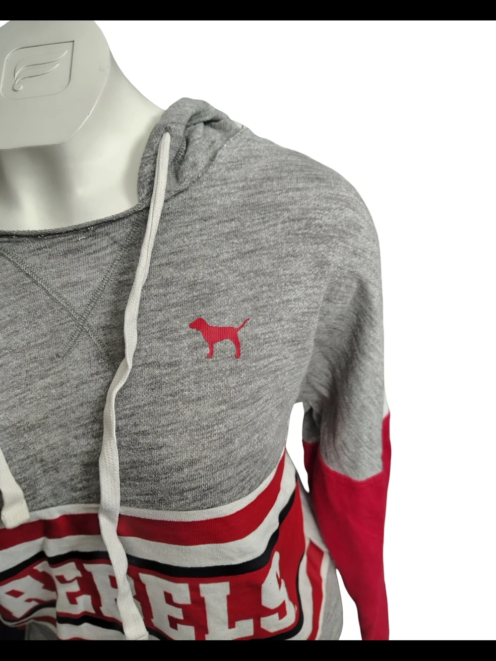 PINK Victoria's Secret Grey, Red & White 'Rebels' Pullover Hoodie